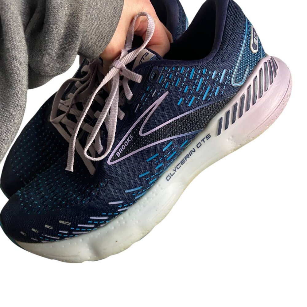 Brooks Women's Size 8 Glycerin GTS 20 Running Shoes Navy Blue Lilac Gym Active - Picture 2 of 6
